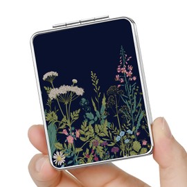 dcdcee Pocket Mirror, Small Travel Mirror with Magnification, Portable Double-Sided Magnifying Cosmetic Mirror for Daily (Black Flowers)