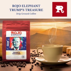 Rojo Elephant Trump's Treasure Handcrafted Ground Coffee, 100% Arabica Beans, Chocolate, Crème Brûlée, Hazelnut, and Macadamia Flavored, 11 oz Bag