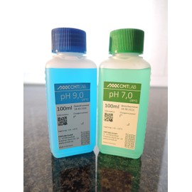 pH + KCL Buffer Solution, Set 100 ml, pH 7 + PH9 + KCl 3 mol, Industrial Quality, Made in Germany
