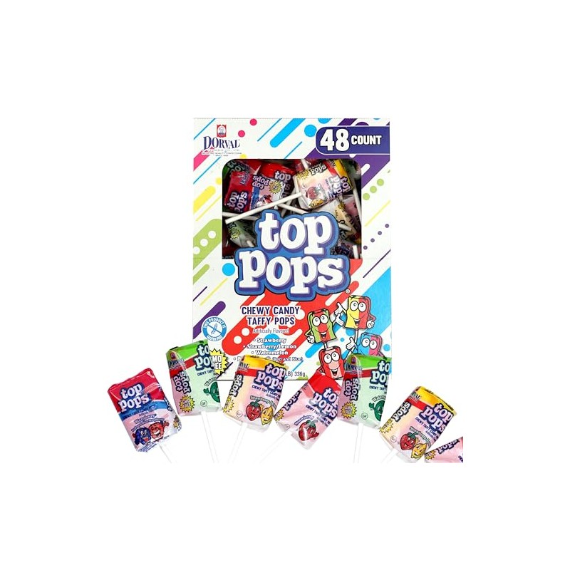Top Pops Taffy Pops, 48 Pack, 4 Assorted Fruit Flavor