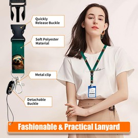 Sloth Lanyards for ID Badges, Funny Sloth with Headphones ID Badge Holder with Breakaway Lanyard Retractable Badge Reel, ID Card Holder Keychain Name Badge Clip for Teacher Nurse Student