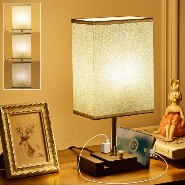 lifeholder Fully Dimmable Nightstand Lamp for Bedroom with AC Outlet,