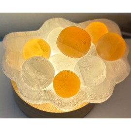 Selenite seashell and pearl lamp