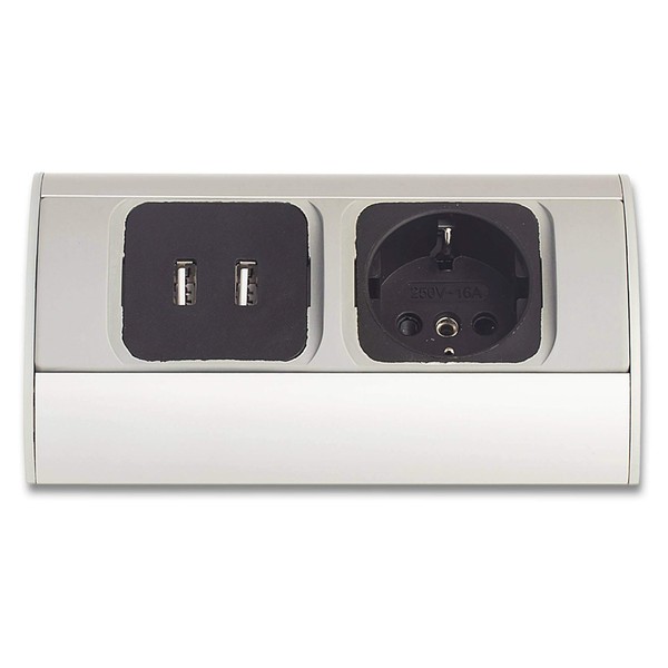 Furniture Socket 1 x Schuko 1 x USB Silver-Grey for