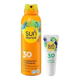 SUNDANCE 2er-Set Sonnenschutz: Sonnenspray SPORT transparent, auch für die Kopfhaut geeignet, schweißresistent LSF 30 (200 ml) + Lippenpflege MINZE LSF 30 (10 ml), 210 ml
