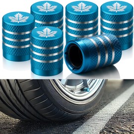 Canada Blue Maple Leaf Laser Engraved Aluminum Car Motorcycles Bicycles Tire Valve Stem Caps – Set of 6(Blue Maple Leaf)
