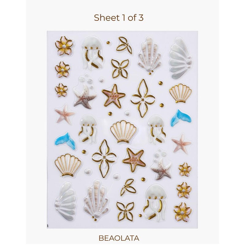 Sea Nail Stickers for Nail Art - 3 Sheets 5D