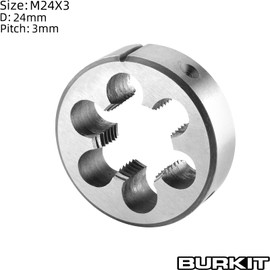 Burkit Metric M24 Round Threading Die, M24 x 3.0 Machine Thread Die Right Hand