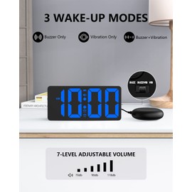 Loud Alarm Clock with Bed Shaker for Deep Sleepers, Pigeons and Hearing Impaired, Night Lights, Alarm Clock Digital Large Screen with Charging Function, USB Port, 0-100% Brightness, 12/24H & DST,