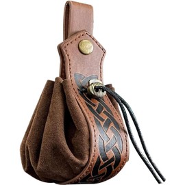 Belt Pouch Waist Bag Fanny Pack Medieval Vintage Leather Pouch Cellphone Holder Holster Carry Belt Purse Pocket Casual Hiking Festival Renaissance Faire Costume Props Travel Wallet (1-Small Brown)