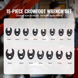 Happybuy Crowfoot Wrench Set, 1/2" and 3/8" Drive 15-Piece Crows Foot Wrench Set with PP Storage Case, Metric 8-24 mm, CRMO Steel and Manganese Phosphate Finish, for Mechanical Maintenance or Repairs