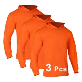FONIRRA Men's High Visibility Safety Shirts 3 Pack Long Sleeve Hi Vis Construction Work T Shirts with Hood Orange