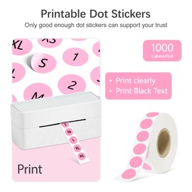 YOULAISHI 1/2 Inch Circle Dot Stickers 1000 PCS Pink Color Coding Thermal Labels Dots Writable Printable Small Round Stickers for Office, Classroom, Inventory, Garage, Organizing Storage
