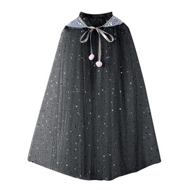 Tulle Little Girl Cloak Lace-Up Cape Colorful Princess Princess Fancy Dress Up Costume Cosplay Sparkly Birthday Party Star Moon Sequins Cape Cloaks Girls Kids Size 3t 4t 5t 6t 4-6 Years (Black, M)