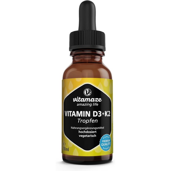 Vitamin D3 + K2 drops, highly dosed and vegetarian, 50