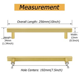 goldenwarm 15 Pack Drawer Pulls Gold Cabinet Hardware - LS1212GD192 Brushed Brass Cabinet Pulls Square Dresser Drawer Handles 7-1/2in Hole Spacing 10in Length Door Knobs