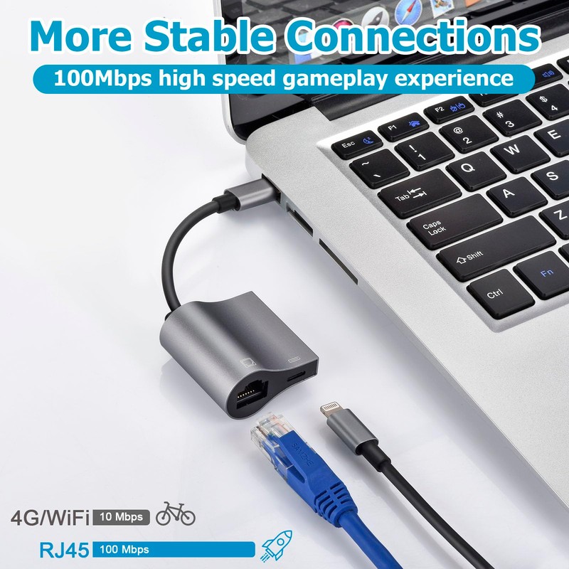 Enbiawit Lightning and USB C to Ethernet Adapter