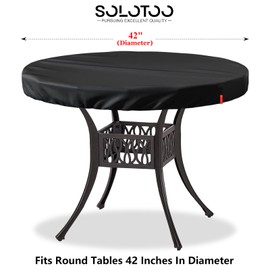 SoloToo Outdoor Round Table Cover,Waterproof Anti-UV Patio Round Table Top Covers,Fits Round Patio Furniture Up to 40" - 42" Diameter (Black)