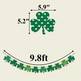 FAKTEEN Shamrock Banner for St. Patrick’s Day Decorations Green Shamrock Clover Bunting Sign for Mantle Fireplace Spring Home Office Classroom Decor Irish Party Supplies