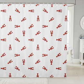 Lobster Shower Curtain Aquatic Animal Bathroom Shower Curtain Sets for Young Kid Red Sea Life Marine Animals Fabric Shower Curtain 72" Wx72 L Cartoon Underwater Wildlife Bathroom Shower Curtain Sets