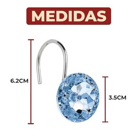 Mebix TRD Ganchos para Cortina de Baño 12 Piezas Imitación Diamante Acrílico | Aros Decorativos de Acero Inoxidable | Resistentes al Óxido | Elegantes y Duraderos | Azul