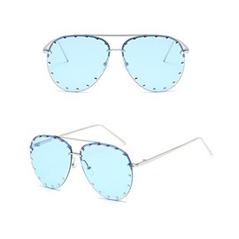 Fashion Culture Unisex Affair Studded Aviator Sunglasses Colorful Lens (Blue)