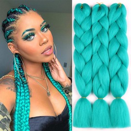 ColorfulPanda Jumbo Braiding Hair Extension Colourful Xpression Pre Stretched Braiding Hair Heat Resistant Synthetic African Box Braids Crochet Twist Rainbow hair 3 Pcs 24inch Teal Color