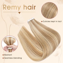 Rich Choices Tape Extensions Real Hair 55 cm Pack of 20 #12/613 Blonde Strands Real Hair Extensions Invisible Tape-In Extensions Remy Silky Straight Hair Extensions Natural Hair Thickening