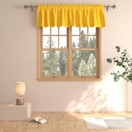 Yellow Valance Curtain Toppers 14 inches Long Kitchen Window Curtains Over Sink Living Room Darkening Rod Pocket Bathroom Window Short Small Little Mini Curtain Valance Bedroom 1 Panel 90"x14"