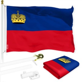 UD_G128 Combo Pack: 6 Ft Tangle Free Aluminum Spinning Flagpole (White) & Liechtenstein Liechtensteiner Flag 3x5 Ft, LiteWeave P