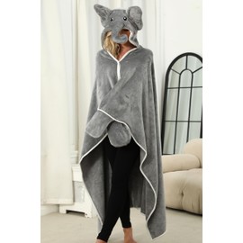 CWDGAGANB Elephant Gifts for Women Wearable Hooded Blanket Soft Cute Warm Fluffy Panda Hooded Blanket