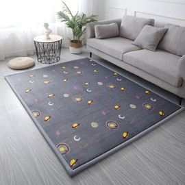 Loartee Coral Velvet Area Rug - 1" Thick Memory Foam Baby Play Mat, Washable Toddler Carpet, Home Decor for Living Room, Nursery, Kids Bedroom, Astral Gray, 6'7"x7'10"