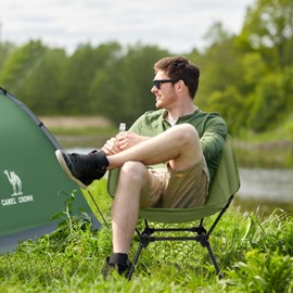 CAMEL CROWN Folding Camping Chair, Lightweight Portable Compact Lawn Chair with Side Pocket for Outdoor Travel Beach Picnic Hiking Backpacking Army Green