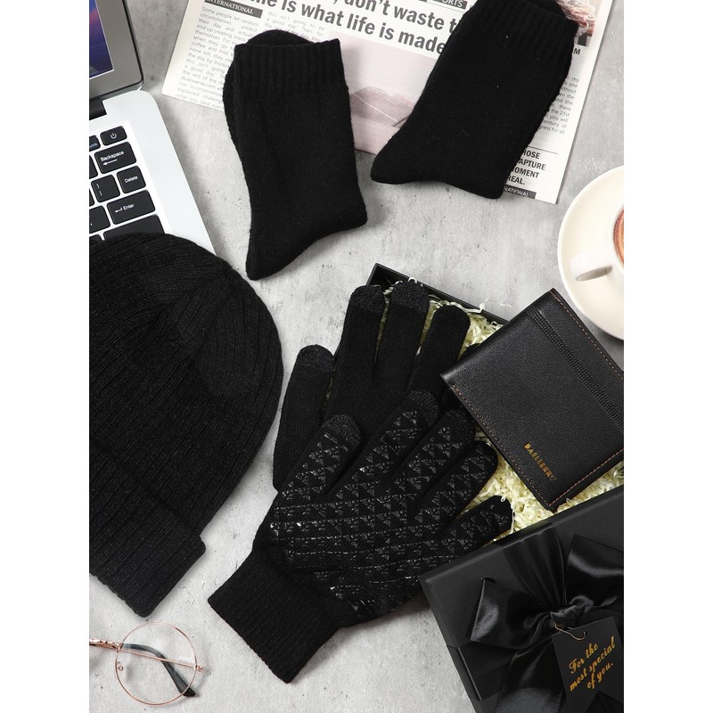 Cuffbow 5 Pcs Winter Beanie Hat Socks Wallet Touchscreen Gloves