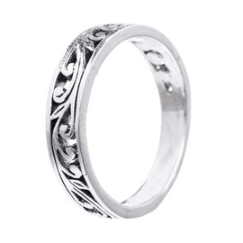 WINDALF LUCIA Narrow Elves Ring 4 mm Fairy Ornamentation Vintage Midi Ring Medieval Silver Ring 925 Sterling Silver, Fabric, No Gemstone