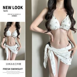 Bali Bowknot Print Bikini 3-Piece Set with Straps for Smaller Busts Skirt 18 S [Suitable for 40.00 Kg-47.50 Kg]/Szm2572 M White and 77142 2ea