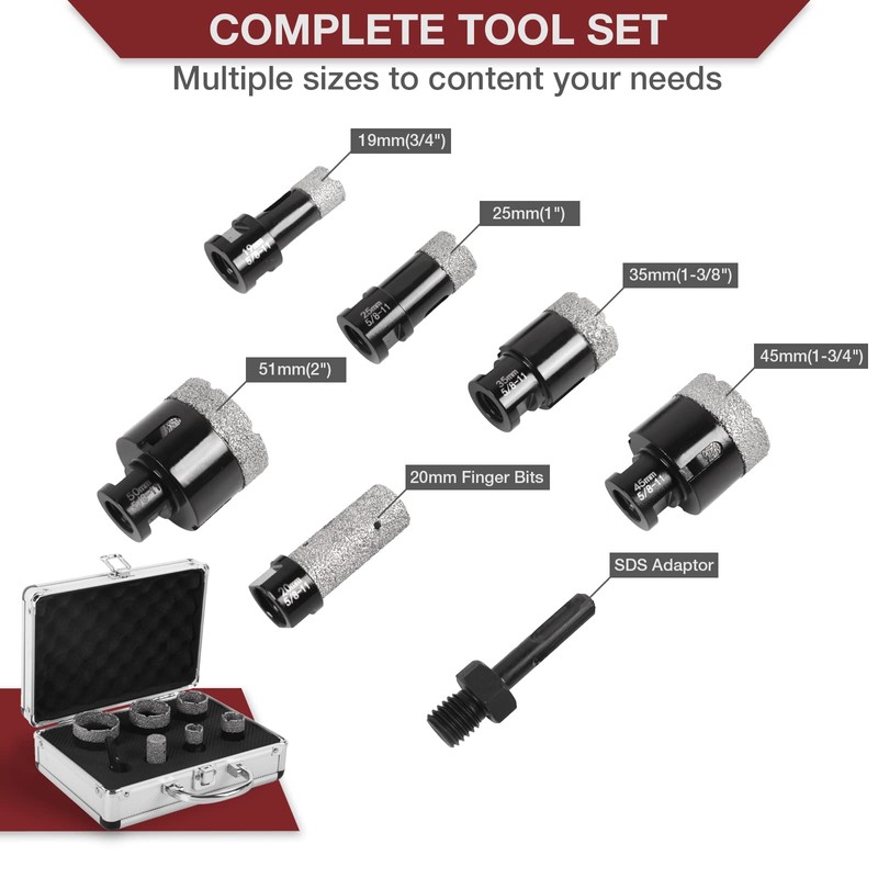 LFGUD Diamond Hole Saw Kit, 7-Piece Diamond Core Drill Bits