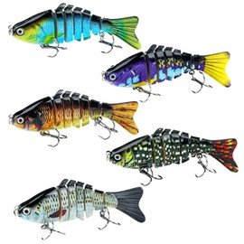 5 PCS Multi Jointed Swimbaits Lifelike Fishing Lures, Different Fishing Lures for Freshwate with Anchor Hook for Bass, Trout, Crappie Walleye Pike, Best Kit for Family and Fishing Enthusiasts