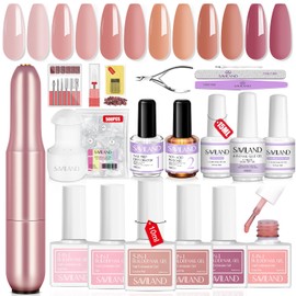 Saviland All-In-1 Nail Builder Gels Kit: 6 Classic Colors Builder Nail Gel With Nail Drill Mini Nail Lamp Nail Glue Gel Base Top Coat, Hard Gel for Nail Extension Builder Gels for Nails Starter Kits