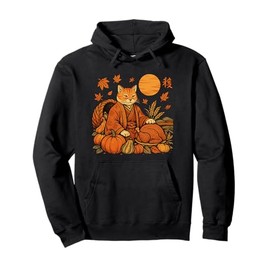 Samurai Cat Japanese Master Pumpkin Turkey Thanksgiving Pullover Hoodie