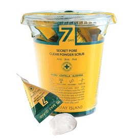 MAYISLAND 7 Secret Pore Clear Powder Scrub - Korean Exfoliating Face Scrub with AHA, BHA, PHA, Cica & Baking Powder - Soothing, Pore Purifying - Single-Use Individual Pouch, 0.17oz x 12 Pack