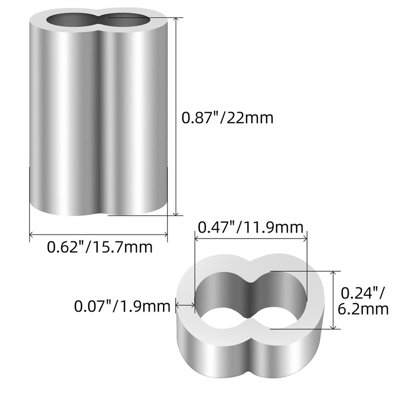 3/16"(5mm) Aluminum Crimping Loop Sleeve, Wire Rope Sleeve, Cable Crimps