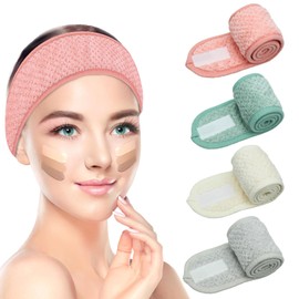 Pejnl Facial Spa Headband 4 Pack - Ultra Soft Terry Cloth Hair Wrap Adjustable Makeup Headband for Washing Face, Shower, Yoga