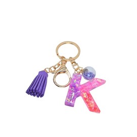 COLORFUL BLING Initial Letter A-Z Keychain Glitter Alphabet Keyring with Purple Tassel for Purse Handbag-K