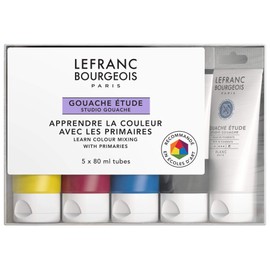 Lefranc & Bourgeois 301241 Gouache Paint, Primary Colours Set of 5 Tubes, 80 ml Paint per Tube, Strong, Fade-resistant, Opaque Colours with Even Creamy Consistency