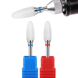 MIRKUZI Nail Files & Polishing Blocks 2 Piece Ceramic Nail Drill Bit Set, Electric Nail Clipper Drill Set, Ceramic Nail Drill Attachment, Corn Shape Ceramic Drill Bit (Blue Red)