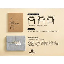 Vitalizart Light Blue Table Runner 14 x 120 Inches Long Slub Texture Cotton Linen Table Runner for Rustic Home Decorations Dining Room Wedding Decor Reception Bridal Shower Thanksgiving Christmas