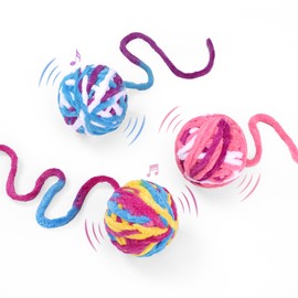 YSQEVN Cat Toy, Colourful Plush Cat Balls with Rope and Bell, Interactive Hunting Toy for Cats, Puppies, Pack of 3