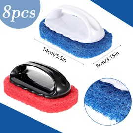 8 Pack Teak Brush Cleaner with Handle Teak Cleaning Brush Cleaning Scrub Scouring Pads Scrubbers for Simple Easy Polishing Refinishing Clean up Boat Accessories