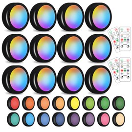SIXDEFLY 12 Pack LED Puck Light Wireless 16 Color Changing Under Cabinet Lighting Closet Light Battery Powered Night Lights with Remote Control Dimmer & Timing Function